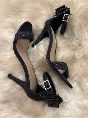 Material Girl Black Sequin Bow Sandals